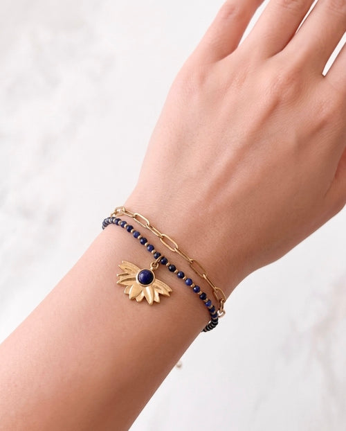 Armband „Solia“ – Vergoldeter Edelstahl & Naturstein