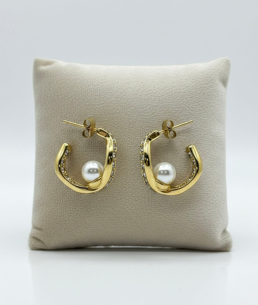 Ocean Curve – 18k Vergoldete Wellen-Ohrstecker mit Perle