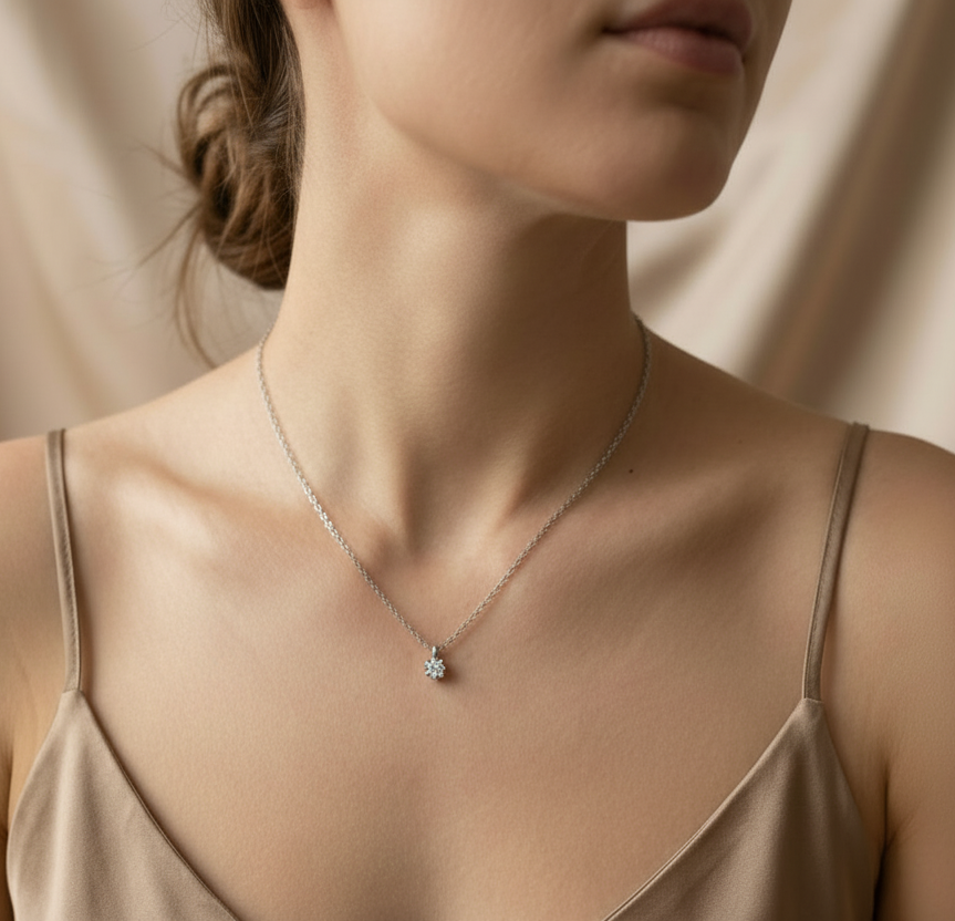 Halskette „Crystal Solitaire“ – Strahlende Zartheit aus S925 Sterling Silber