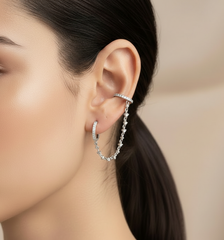 Stellar Connect Single-Ohrkette – (Einzelstück) aus S925 Sterling Silber