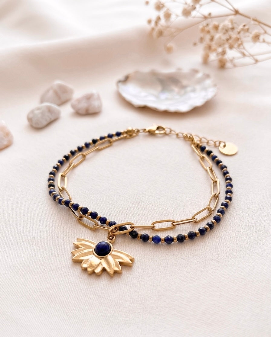 Armband „Solia“ – Vergoldeter Edelstahl & Naturstein
